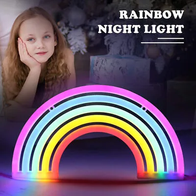 Colorful Rainbow Neon Sign LED Night Light Wall Lamp Home Decor Kids Room Light • £7.49