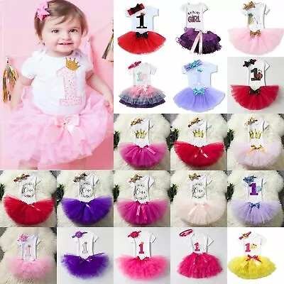 Newborn Baby Girl 1st Birthday Party Casual Tutu Skirt Dress Headband Outfit﹏ • $17.39