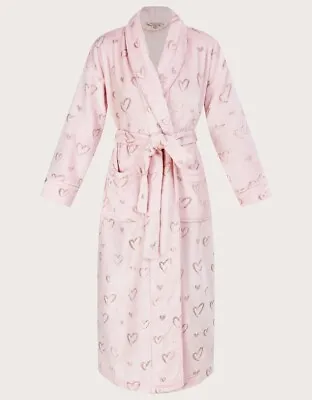 MONSOON Ladies Supersoft Pink Foil Heart Long Dressing Gown Robe BNWT RRP £55 • £49.99