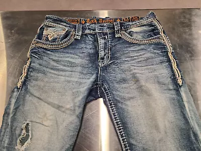 ROCK REVIVAL Men's  Taika  Straight Leg Jeans Size 36 Y2K Distressed Embellished • $30