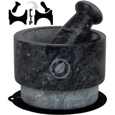 Laevo Mortar And Pestle Stone Set 5.5  (Large) | Gray Marble | Stone Spice Grin • $221.71