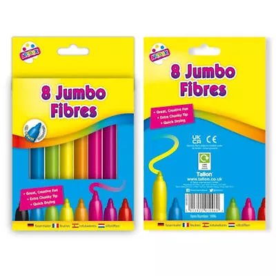 8 Jumbo Fibre Colouring Pens - Felt Tip Thick Pen Colours Bright Kids Drawing • £3.19