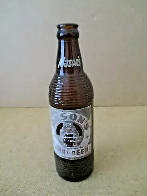 MASON'S Old Fashioned Root Beer 10 Oz Brown Glass Bottle Chicago 1950s Vtg AZ2  • $8.99