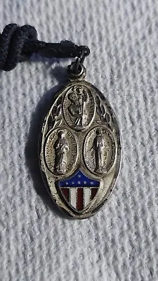 Vintage WW2 Catholic Religious Medal Sterling Scapular Enamel Flag Militaria  • $69.98