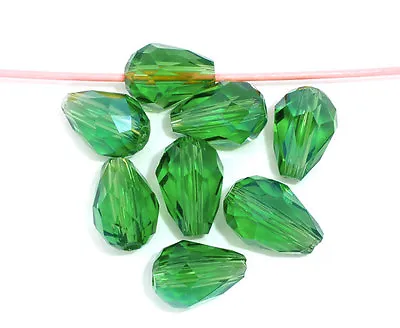 £3.09 • Buy 20 Green Teardrop Faceted Crystal Glass Beads  11mm X 8mm   J04787XD