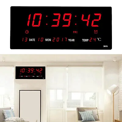 Digital Wall Alarm Clock With Date Inside Temperature Display Office Wall LED • £26.21