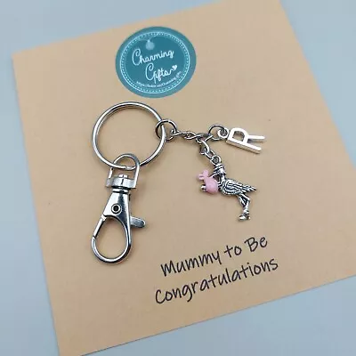 Pink Stork Personalised Mum To Be Keyring. Baby Shower Girl Maternity Gifts. • £9.95