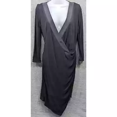 ISSA London Dress - Black Long Sleeve Plunging V-Neck Faux Wrap Size 6 • $36