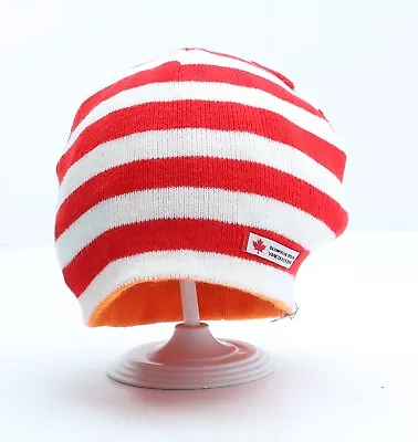 Winter Olympics Womens Red Striped Acrylic Beanie One Size • £7