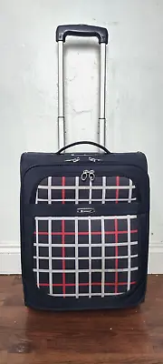 MEMBERS LUGGAGE Blue/Red Check 2 Wheel Upright SoftShell Suitcase Cabin Bag 51cm • £14.99