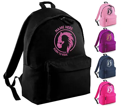 Personalised Backpack Horse Riding Girls Any Name Glitter School Rucksack Gift • £9.99