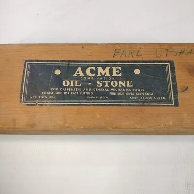 Vintage ACME Combination Oil Stone In Box  Fine/Coarse Tools & Carpenters USA • $15.99