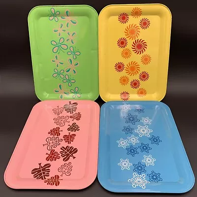 Vtg MCM Seasons Of The Year Set Of 4 Metal Snack Serving Trays In Box • $41.79