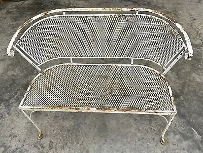 Vintage MCM MidCentury Wrought Iron Mesh Patio Bench Loveseat Woodard Furniture • $500