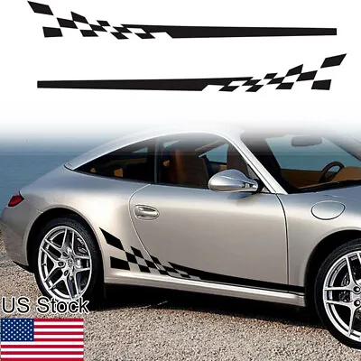 For Porsche 911 Black Racing Flag Checker Side Skirt Stripe Vinyl Decal Stickers • $19.99