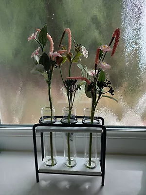 NEXT Artificial Florals Set Of 3 Test Tubes Peonies Roses In Black Metal Stand • £16.99