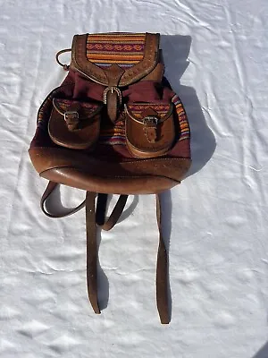 Bolivia Leather Trim And Andean “Aguayo” Textile Boho Southwestern Backpack • $44.99