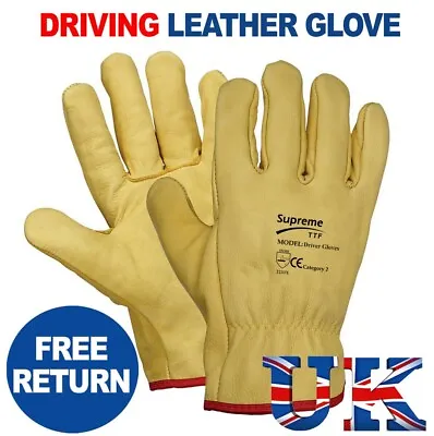 Yellow Leather Gardening Gloves Thorn Proof Garden Work Driver Safety Glove • £11.99