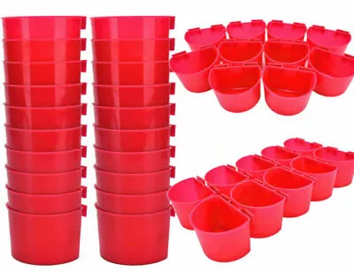 Cage Cup Hanging Water Feed Cage Cups Poultry Gamefowl Rabbit Chicken Red Lot • £12.91