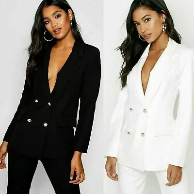 £11.99 • Buy Womens Ladies Double Breasted Military Gold Button Collared Duster Jacket Blazer