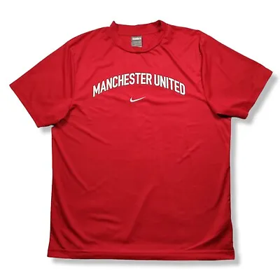 £34.99 • Buy Vintage MANCHESTER UNITED NIKE Centre Swoosh Spell Out T-shirt Red Men's LARGE 