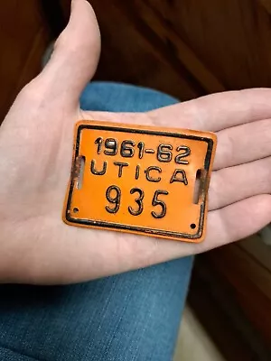 Vintage Bicycle License Utica NY. 1961-62 #935 Orange • $15.50