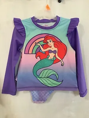 NWT Disney Ariel Rash Guard Swimsuit 2 Pc Set UPF 50+ Girls Little Mermaid • $19.97
