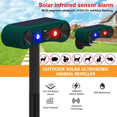Solar Alarm Motion Sensor 129dB Loud Siren Outdoor Ultrasonic Animal Repellent • $26.99