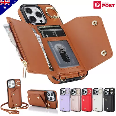 For IPhone 14 13 12 11 Pro MAX XS XR Case Leather Magnet Wallet Ring Strap Cover • $19.89