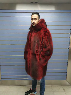 Luxury Full Skin Red Raccoon Fur Mens Coat Real Fur Full Skin To Skin Hood • $1700