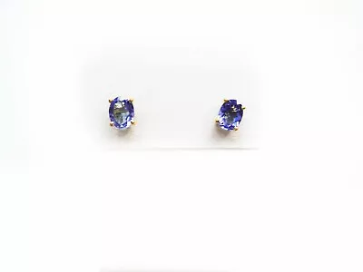 14K Yellow Gold Tanzanite Gemstone Stud Pierced Earrings • $26