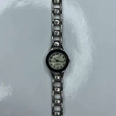 E Vellaccio WR Japan Black Silver Ladies Mother Pearl Stainless Untested • $3.75