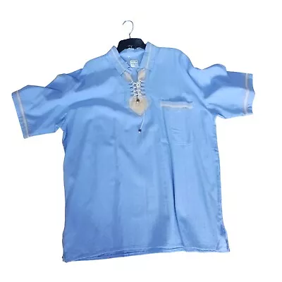 Mexican Guayabera Short Sleeve Shirt Traditional Style Embroidered Sky Blue XL • $30