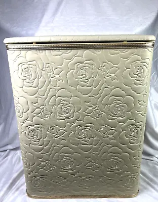 Vintage Mid Century Redmon Rose Pattern Gold Trim Laundry Clothes Hamper Basket • $99.95