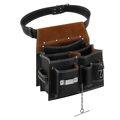 Electrician Tool Bag Waist 10 Pocket Leather Belt Pouch Heavy Duty Work Bag • $35.99