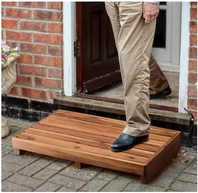 3 1/2  One Step Stool For Elderly Acacia Wood High Riser Step Stool W/ Non-Slip • $79.98