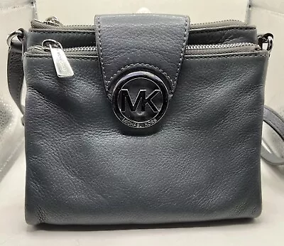 Michael Kors FULTON Leather DOUBLE ZIP Organizer Crossbody Shoulder Bag Gray • $8.99