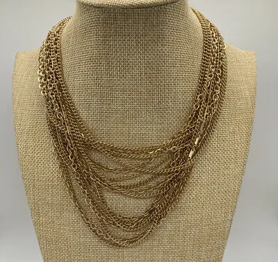 Vintage Chain Choker Necklace Multi Strand Gold Tone Statement Designer Inspired • $30.33