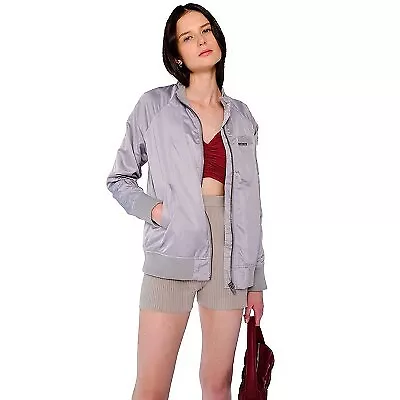 Members Only Womens Washed Satin Boyfriend Jacket- Silver Small • $36.99