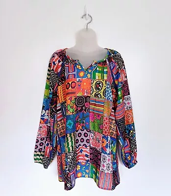 Cotton Traders Tunic Top UK 16 Patchwork Multicolour Bold Festival Smock Crochet • £14.99