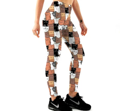 £15.20 • Buy 1 Kittties Cats Women Leggings High Waist Activewear Fitness Yoga Cartoon Comic 