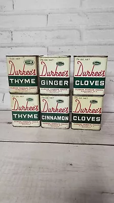 Vintage 1950's Durkee Spice Tins - Clove Ginger Thyme Cinnamon - Lot Of 6 • $20