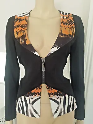 SAO PAULO Black Orange White Zip Front Jacket Blazer Size 36 (8) NEAR NEW • $49