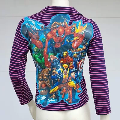 Hand Painted Vintage 90s Fabric Collage Marvel Superhero Jacket - Juniors M OOAK • $40