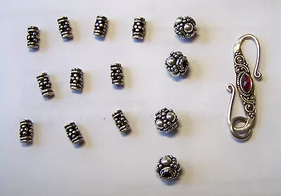 Vintage Sterling Silver 925 Clasp And Sterling Bead Set (1 Clasp And 14 Beads) • $38
