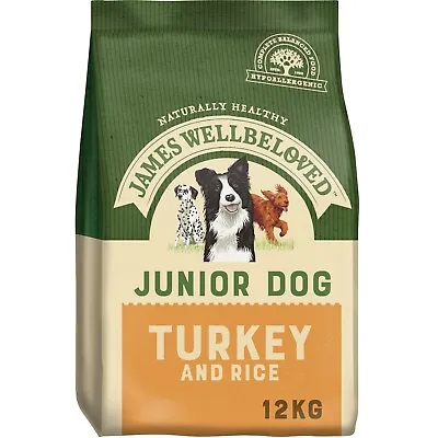 £51.99 • Buy 12kg James Wellbeloved Natural Junior Complete Dry Dog Turkey & Rice Dog Biscuit