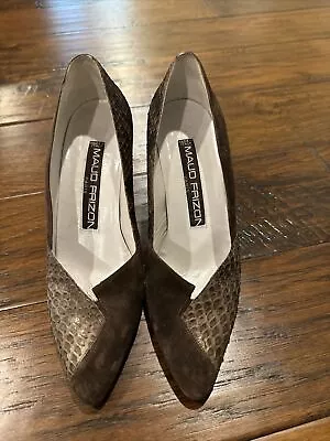 Maud Frizon Paris Women's Brown & Python Suede Leather Heel Pumps 7/37 EUC • $44.99