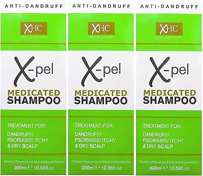 Xpel Medicated Shampoo Treatment For Dandruff Psoriasis Dry Itchy Scalp (3 X 300 • £10.79