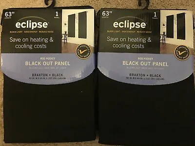  ~*2 ECLIPSE BLACKOUT CURTAIN PANELS~Black- ROD POCKET~42  X 63”~SAVE ON ENERGY  • $25.73