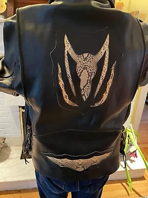 Vintage Black Snake Skin Leather Motorcycle Jacket Mens • $650